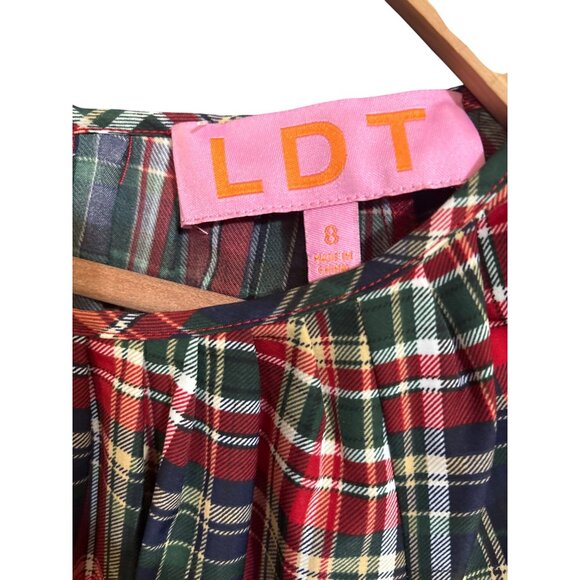 LDT Plaid Dress Size 8 Red & Green 3/4 Sleeve Checkered Pattern - Picture 3 of 4